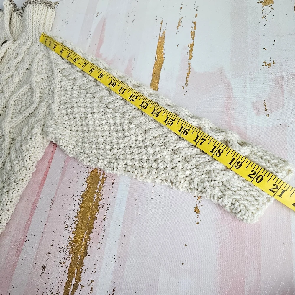 Vintage Hand Knit Cream Chunky Cardigan  Sweater Jacket Children Size Large